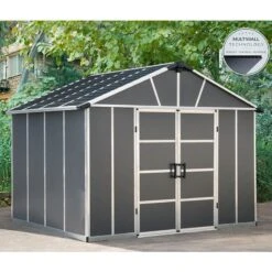 11' X 9' Palram Canopia Yukon Dark Grey Skylight Plastic Shed With WPC Floor (3.3m X 2.7m) -Lifetina Shop 01 705160 11x9 palram canopia yukon shed insitu1 min
