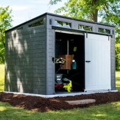 10' X 7' Suncast Modernist Plastic Garden Storage Shed With Barn-Style Door (3.28m X 2.22m)