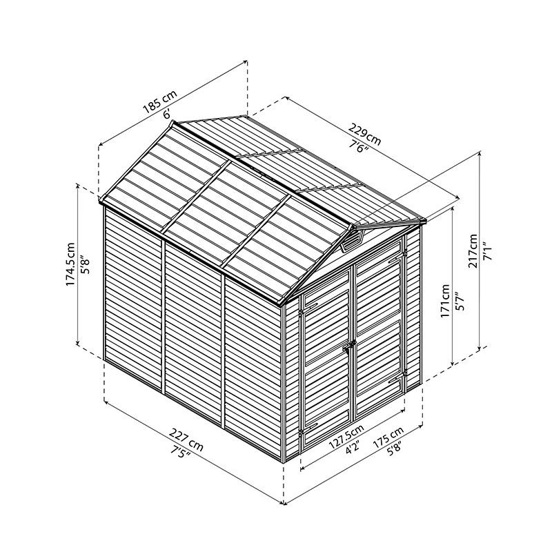 6' X 8' Palram Canopia Dark Green Skylight Plastic Shed (1.85m X 2.29m) 3 6' X 8' Palram Canopia Dark Green Skylight Plastic Shed (1.85m X 2.29m) - Image 3