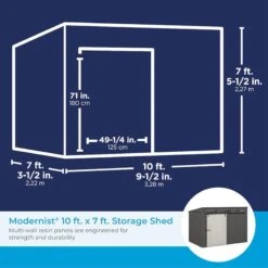 10' X 7' Suncast Modernist Plastic Garden Storage Shed With Barn-Style Door (3.28m X 2.22m) -Lifetina Shop 02 bms9000 suncast modernist 10x7 drawing min