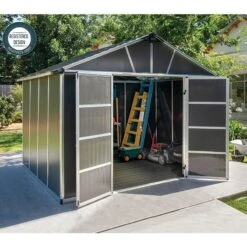 11' X 9' Palram Canopia Yukon Dark Grey Skylight Plastic Shed With WPC Floor (3.3m X 2.7m) -Lifetina Shop 03 705160 11x9 palram canopia yukon shed insitu3 min