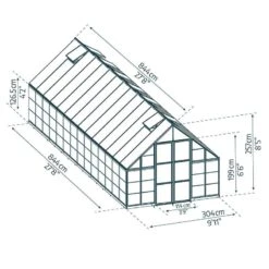 10' X 28' Palram Canopia Balance Silver Large Greenhouse (3.04m X 8.44m) -Lifetina Shop 03 707015 10x28 pc balance drawing min