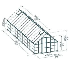 10' X 32' Palram Canopia Balance Silver Extra-Large Greenhouse (3.04m X 9.64m) -Lifetina Shop 03 707016 10x32 pc balance drawing min