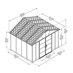 11' X 9' Palram Canopia Yukon Dark Grey Skylight Plastic Shed With WPC Floor (3.3m X 2.7m) -Lifetina Shop 04 705160 11x9 palram canopia yukon shed drawing min