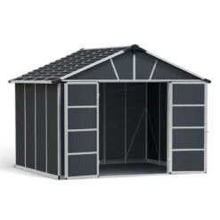 11' X 9' Palram Canopia Yukon Dark Grey Skylight Plastic Shed With WPC Floor (3.3m X 2.7m) -Lifetina Shop 06 705160 11x9 palram canopia yukon shed render2 min