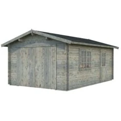 Palmako Roger 3.6m X 5.5m Log Cabin Single Garage (44mm) - Double Doors -Lifetina Shop 102347 palmako roger 3 6 x 5 5m garage cutout1 min