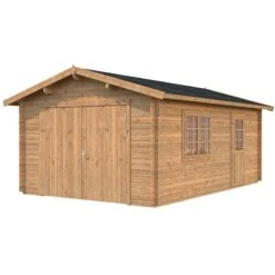 Palmako Roger 3.6m X 5.5m Log Cabin Single Garage (44mm) - Double Doors -Lifetina Shop 102347 palmako roger 3 6 x 5 5m garage cutout2 min