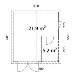 Palmako Roger 5.1m X 5.5m Log Cabin Garage (44mm) - Double Doors -Lifetina Shop 102482 palmako roger 5 1 x 5 5m garage drawing min