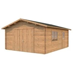 Palmako Roger 4.5m X 5.5m Extra Wide Log Cabin Single Garage (44mm) - Double Doors -Lifetina Shop 102498 palmako roger 4 5 x 5 5m garage cutout min