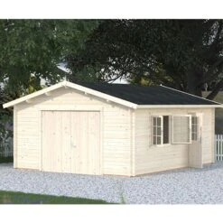 Palmako Roger 4.5m X 5.5m Extra Wide Log Cabin Single Garage (44mm) - Double Doors