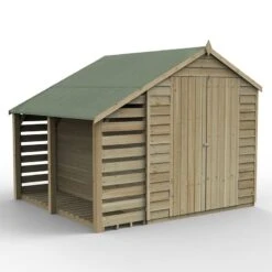8' X 6' Forest 4Life 25yr Guarantee Overlap Pressure Treated Windowless Double Door Apex Wooden Shed With Lean To (2.42m X 2.64m) -Lifetina Shop 12 opa68ddnwmlthd render1 min