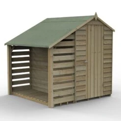 6' X 4' Forest 4Life 25yr Guarantee Overlap Pressure Treated Apex Wooden Shed With Lean To (1.88m X 2m) -Lifetina Shop 14 opa46mlthd render1 min