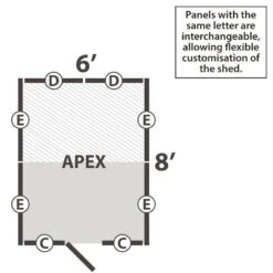 8' X 6' Forest 4Life 25yr Guarantee Overlap Pressure Treated Windowless Apex Wooden Shed (2.43m X 1.99m) -Lifetina Shop 15 opa68nwm drawing2 min
