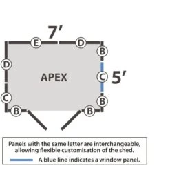 7' X 5' Forest 4Life 25yr Guarantee Overlap Pressure Treated Double Door Apex Wooden Shed (2.32m X 1.54m) -Lifetina Shop 15 opa75ddm drawing2 min