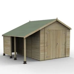 10' X 8' Forest Timberdale 25yr Guarantee Tongue & Groove Pressure Treated Double Door Apex Shed With Logstore (3.07m X 2.36m) -Lifetina Shop 17 tpa810ddmls render min 1