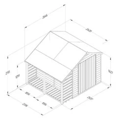 8' X 6' Forest 4Life 25yr Guarantee Overlap Pressure Treated Windowless Double Door Apex Wooden Shed With Lean To (2.42m X 2.64m) -Lifetina Shop 3 opa68ddnwmlthd drawing1 min