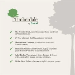 12' X 8' Forest Timberdale 25yr Guarantee Tongue & Groove Pressure Treated Apex Shed – 4 Windows (3.65m X 2.52m) -Lifetina Shop 3timberdale usp bullet point carousel image bsd new 1 7