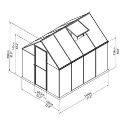 6'x8' Palram Canopia Mythos Walk In Silver Polycarbonate Greenhouse (1.8x2.4m) -Lifetina Shop 701549 palram greenhouses mythos 6x8 drawing isoview