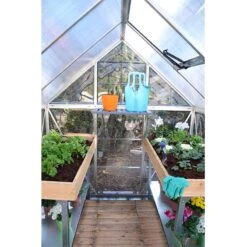 6'x8' Palram Canopia Hybrid Walk In Silver Polycarbonate Greenhouse (1.8x2.4m) -Lifetina Shop 701572 hybrid 6x8 silver interior