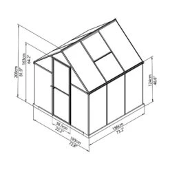 6'x6' Palram Canopia Mythos Small Silver Polycarbonate Greenhouse (1.8x1.8m) -Lifetina Shop 701630 palram greenhouses mythos 6x6 drawing isoview