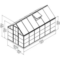 6'x12' Palram Canopia Hybrid Large Walk In Silver Polycarbonate Greenhouse (1.8x3.6m) -Lifetina Shop 701782 hybrid 6x12 silver drawing1