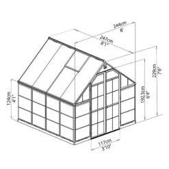 8' X 8' Palram Canopia Balance Green Greenhouse (2.47m X 2.44m) -Lifetina Shop 701924 balance 8x8 green greenhouse drawing min 1
