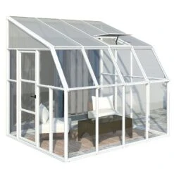 8'x8' Palram Canopia Rion White Sun Room Walk In Wall Greenhouse (2.4x2.4m) -Lifetina Shop 702121 sun room clear 8x8 cutout