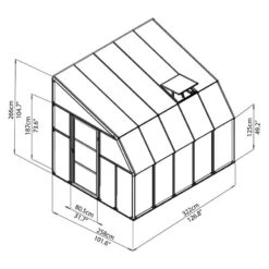 8'x10' Palram Canopia Rion White Sun Room Walk In Wall Greenhouse (2.4x3m) -Lifetina Shop 702124 sun room clear 8x10 drawing1
