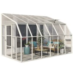 8'x12' Palram Canopia Rion White Sun Room Walk In Wall Greenhouse (2.4x3.6m) -Lifetina Shop 702131 sun room clear 8x12 cutout1