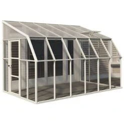 8'x12' Palram Canopia Rion White Sun Room Walk In Wall Greenhouse (2.4x3.6m) -Lifetina Shop 702131 sun room clear 8x12 cutout2