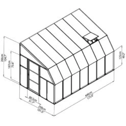 8'x14' Palram Canopia Rion White Sun Room Walk In Wall Greenhouse (2.4x4.2m) -Lifetina Shop 702133 sun room clear 8x14 drawing1