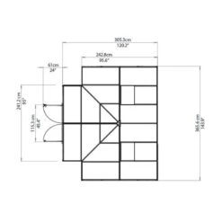 12'x10' Palram Canopia Victory Orangery Large Walk In Polycarbonate Greenhouse (3.6x3m) -Lifetina Shop 702422 12x10 palram greenhouses victory orangery drawing topview