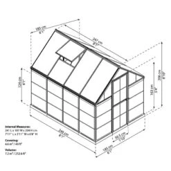 6' X 8' Palram Canopia Hybrid Grey Greenhouse (1.85m X 2.41m) -Lifetina Shop 702768 hybrid 6x8 grey greenhouse drawing min 1