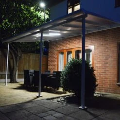 10x10 Palram Canopia Sierra White Patio Cover -Lifetina Shop 703121 palram sierra patio cover roof white 3x3 05 lighting2