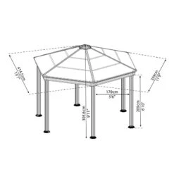 12' X 14' Palram Canopia Roma Hexagonal Garden Gazebo - Grey (3.59m X 4.15m) -Lifetina Shop 703445 12x14 palram roma hexagonal gazebo drawing min 1