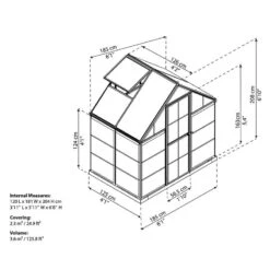 6' X 4' Palram Canopia Hybrid Grey Greenhouse (1.85m X 1.26m) -Lifetina Shop 703483 hybrid 6x4 grey greenhouse drawing min 1