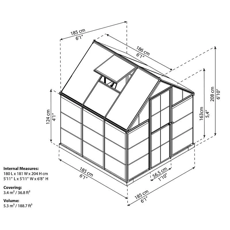 6' X 6' Palram Canopia Hybrid Grey Greenhouse (1.85m X 1.86m) 3 6' X 6' Palram Canopia Hybrid Grey Greenhouse (1.85m X 1.86m) - Image 3