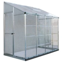 8'x4' Palram Canopia Hybrid Silver Lean To Wall Walk In Greenhouse (2.4x1.22m) -Lifetina Shop 704052 lean to grow house 8x4 silver hybrid cutout