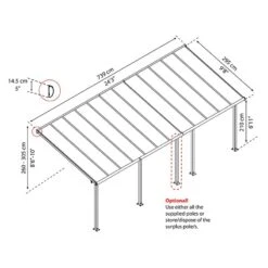10' X 24' Palram Canopia Olympia Grey Patio Cover With Clear Panels (2.95m X 7.39m) -Lifetina Shop 704353 10x24 palram olympia grey patio cover clear panels drawing1 min 1