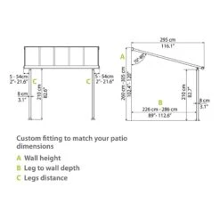 10' X 24' Palram Canopia Olympia Grey Patio Cover With Clear Panels (2.95m X 7.39m) -Lifetina Shop 704353 10x24 palram olympia grey patio cover clear panels drawing2 min 1