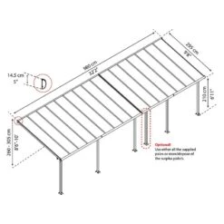 10' X 32' Palram Canopia Olympia Grey Patio Cover With Clear Panels (2.95m X 9.80m) -Lifetina Shop 704360 10x32 palram olympia grey patio cover clear panels drawing1 min 1