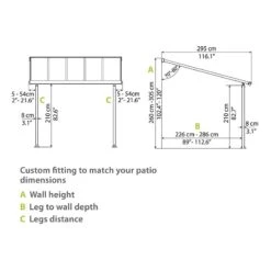 10' X 32' Palram Canopia Olympia White Patio Cover With Clear Panels (2.95m X 9.80m) -Lifetina Shop 704361 10x32 palram olympia white patio cover clear panels drawing2 min 1