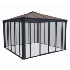 12x12 Palram Canopia Ledro 3600 Enclosed Grey Gazebo -Lifetina Shop 704745 palram ledro 3600 enclosed grey gazebo cutout1