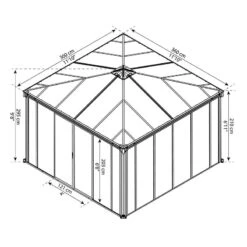 12x12 Palram Canopia Ledro 3600 Enclosed Grey Gazebo -Lifetina Shop 704745 palram ledro 3600 enclosed grey gazebo drawing1