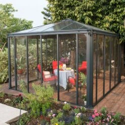 12x12 Palram Canopia Ledro 3600 Enclosed Grey Gazebo -Lifetina Shop 704745 palram ledro 3600 enclosed grey gazebo no3