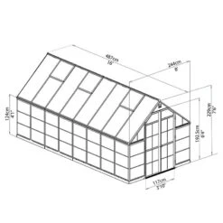 8' X 16' Palram Canopia Balance Silver Greenhouse (4.87m X 2.44m) -Lifetina Shop 704764 balance 8x16 silver greenhouse drawing min 1