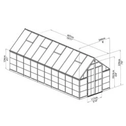 8' X 20' Palram Canopia Balance Silver Greenhouse (6.07m X 2.44m) -Lifetina Shop 704765 balance 8x20 silver greenhouse drawing min 1