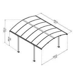 12' X 15' Palram Canopia Arcadia 4300 Grey Metal Carport (3.59m X 4.3m) -Lifetina Shop 705515 arcadia 4300 grey carport drawing min 1