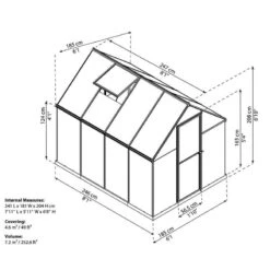 6' X 8' Palram Canopia Mythos Grey Greenhouse (1.85m X 2.47m) -Lifetina Shop 705561 mythos 6x8 grey greenhouse drawing min 1