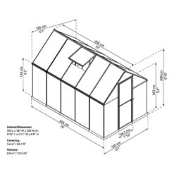 6' X 10' Palram Canopia Mythos Grey Greenhouse (1.85m X 3.06m) -Lifetina Shop 705562 mythos 6x10 grey greenhouse drawing min 1